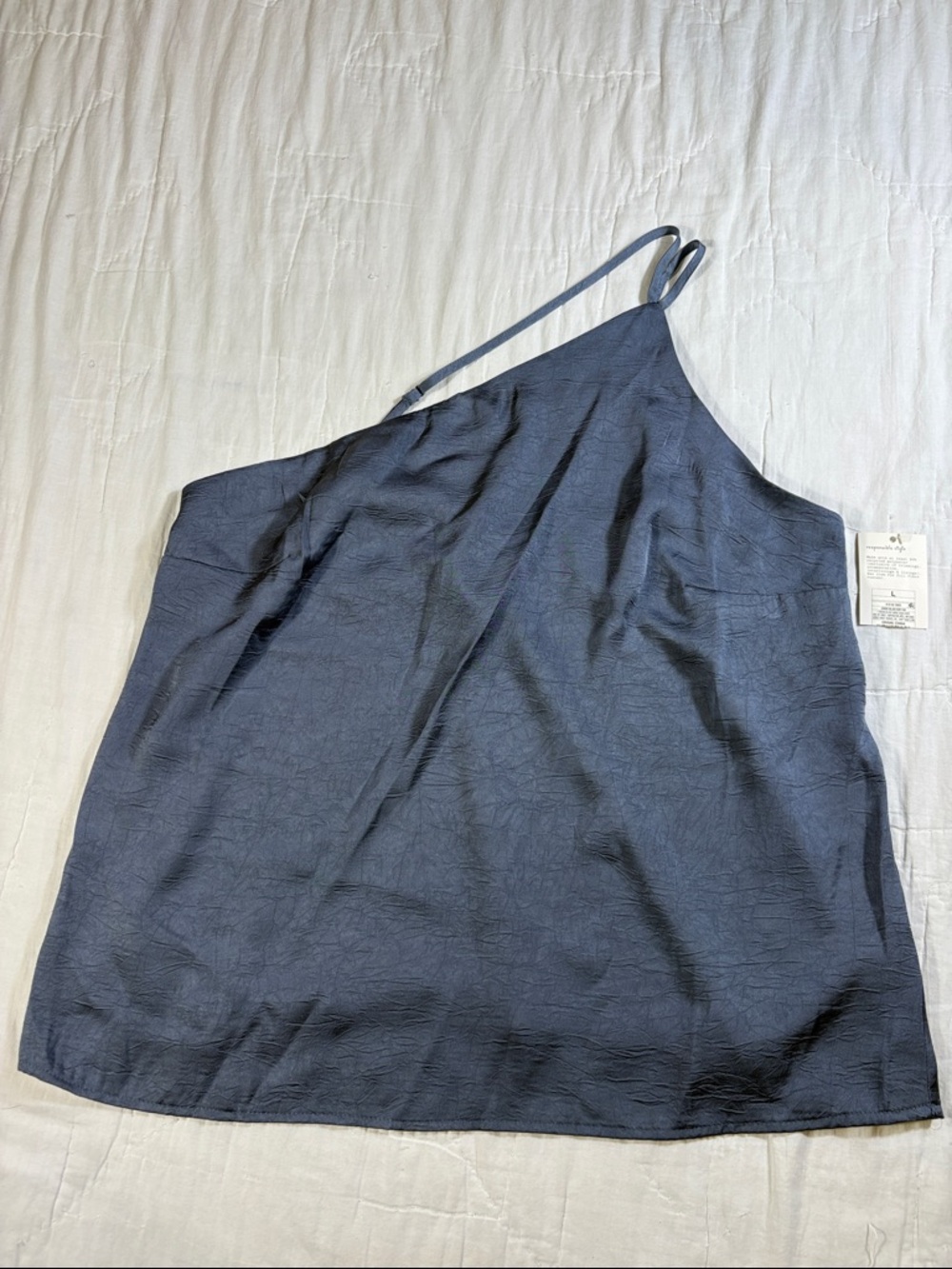 A New Day NWT Silky Asymmetrical One Shoulder Gunmetal Satin Camisole Top L